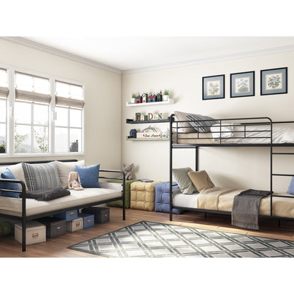 Hausora Kids Twin over Twin Bunk Bed, Metal Frame and Rustic Gray Accents