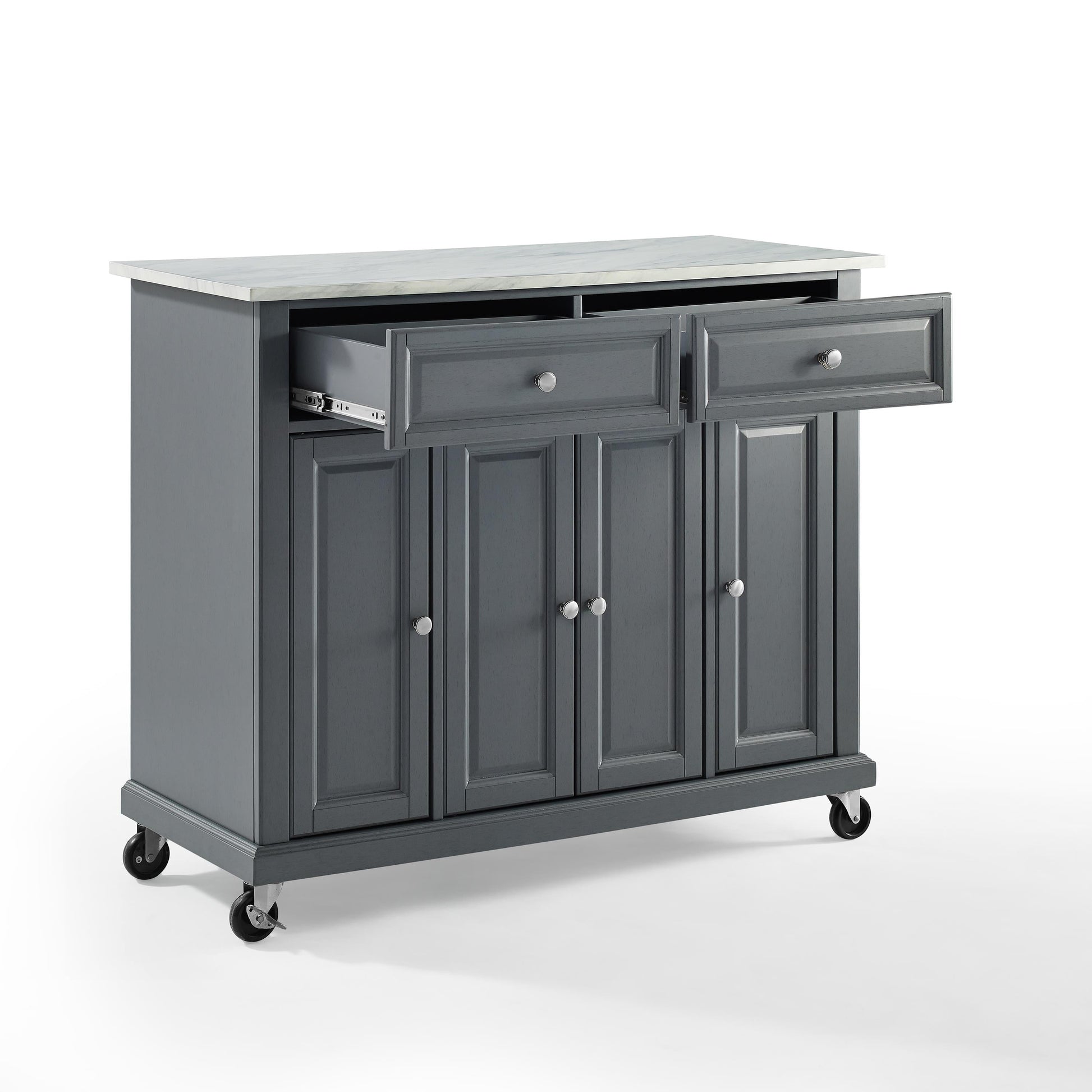 Avery Wood/Faux Marble Top Kitchen Cart in Distressed Gray