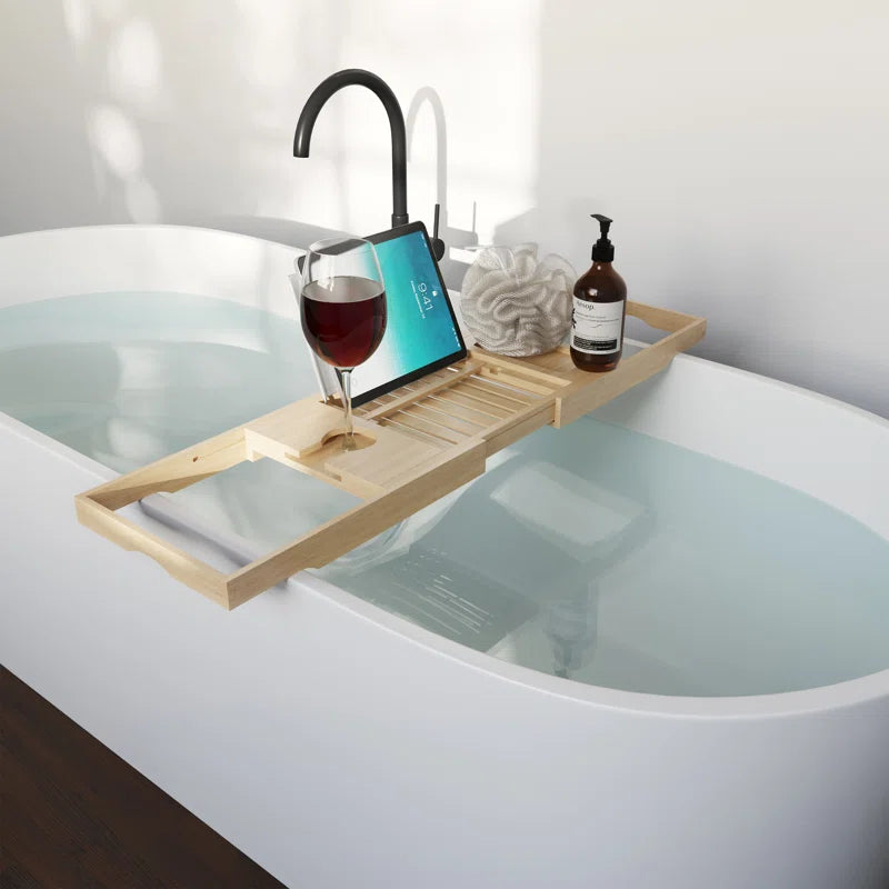 Hausora Bathroom Bamboo Bathtub Tray - Wood Bath Caddy with Book, Phone, or Tablet Rest, Cup Holder, and Extended Sides for Bath Accessories