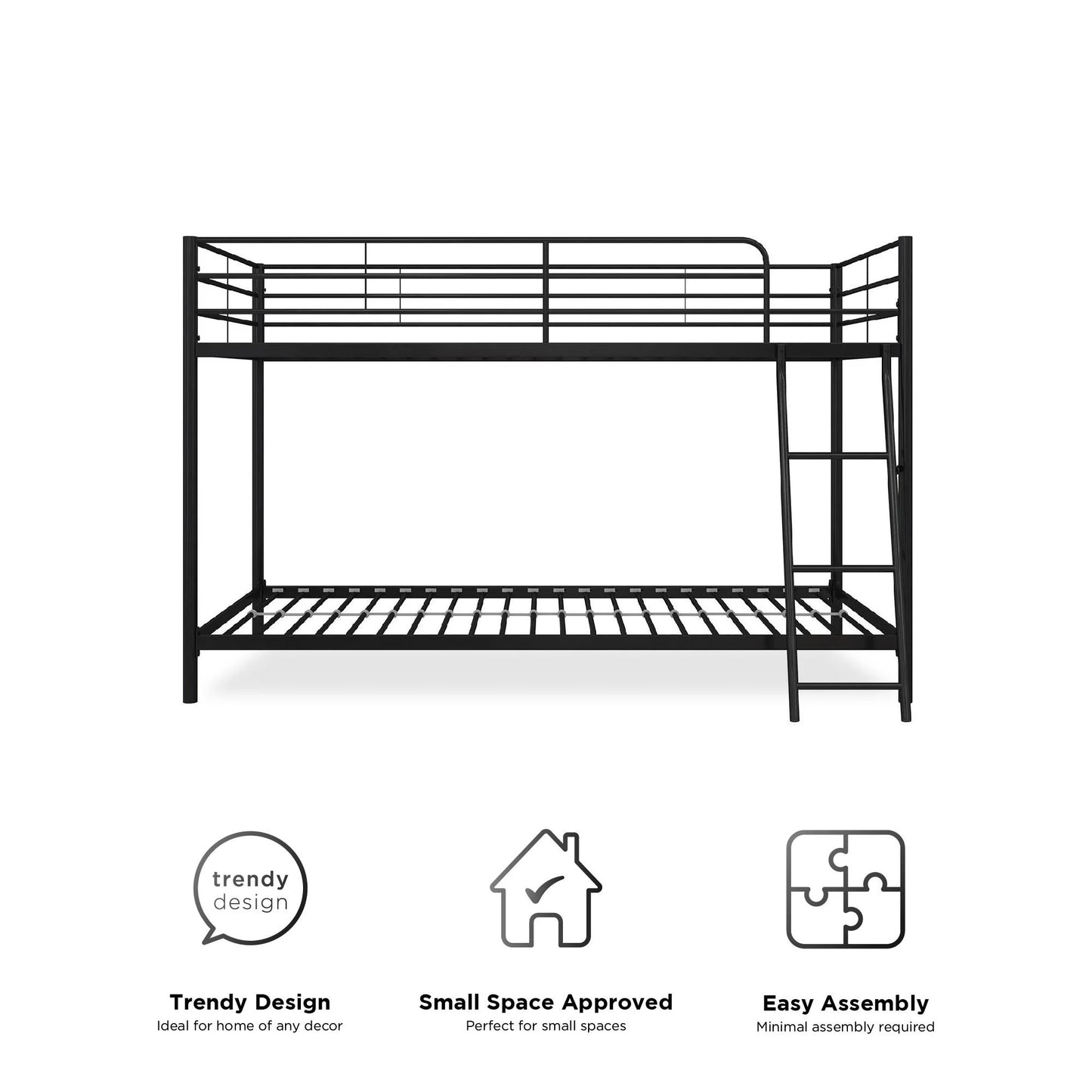 Hausora Bedroom Small Spaces Twin-Over-Twin Low Profile Junior Bunk Bed, Black