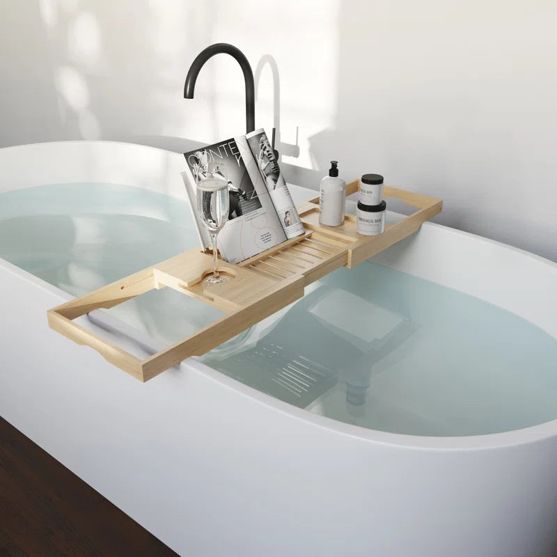 Hausora Bathroom Bamboo Bathtub Tray - Wood Bath Caddy with Book, Phone, or Tablet Rest, Cup Holder, and Extended Sides for Bath Accessories