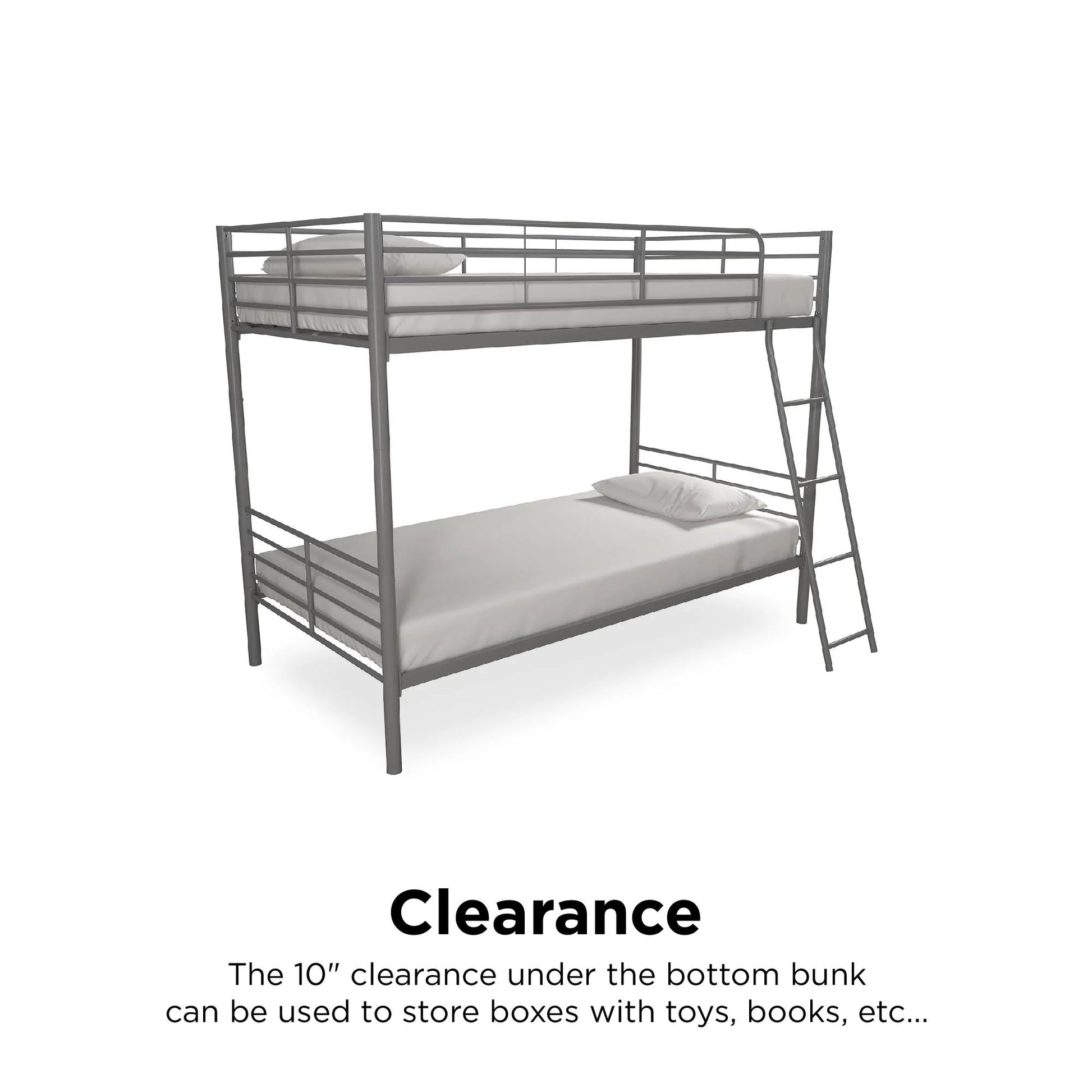 Convertible Twin over Twin Metal Bunk Bed, Silver