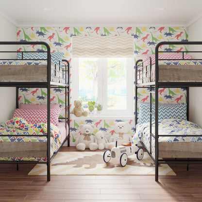 Hausora Kids Twin over Twin Bunk Bed, Metal Frame and Rustic Gray Accents