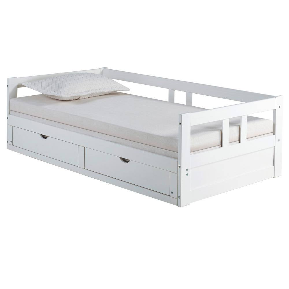 Melody White Twin to King Bed with under Bed Storage