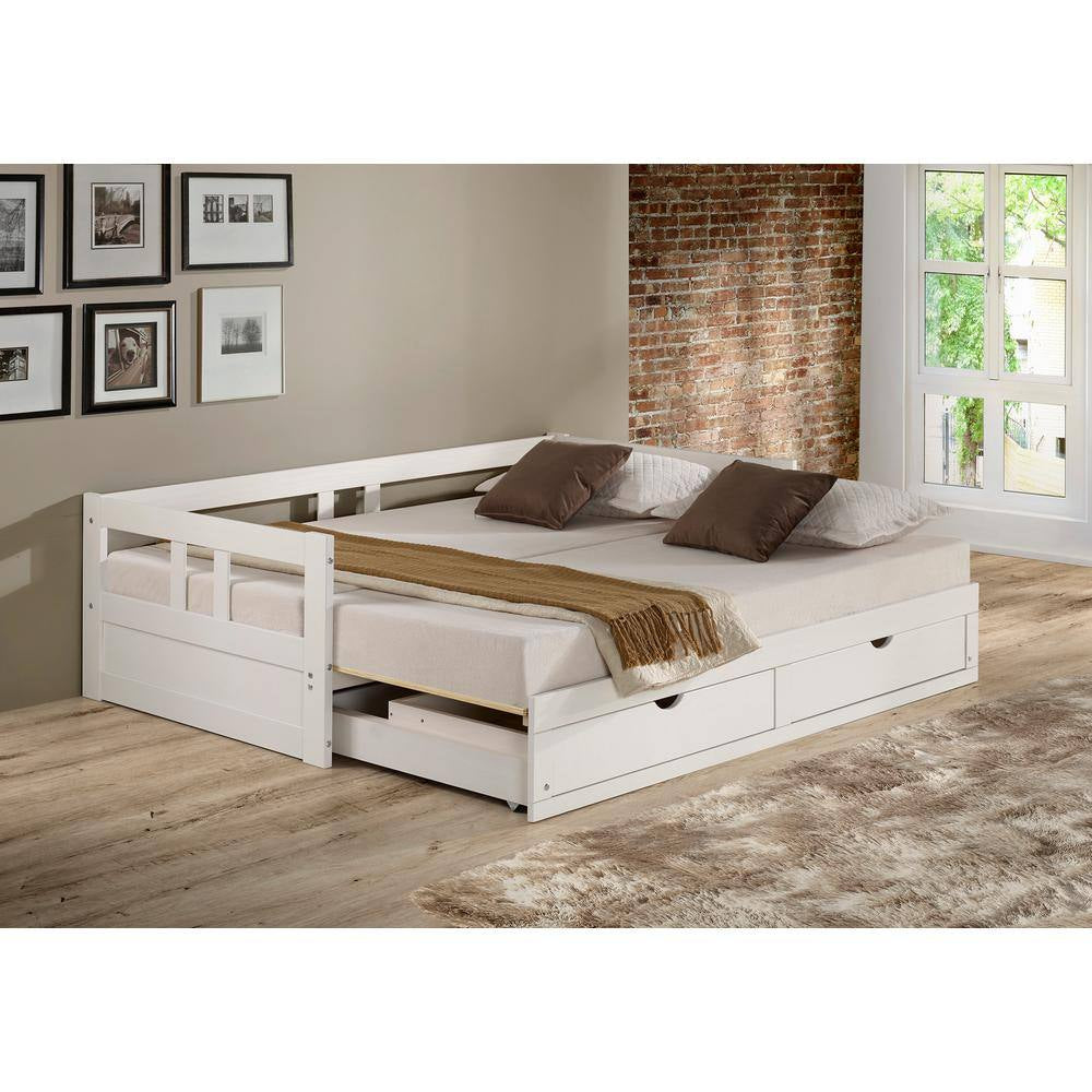 Melody White Twin to King Bed with under Bed Storage