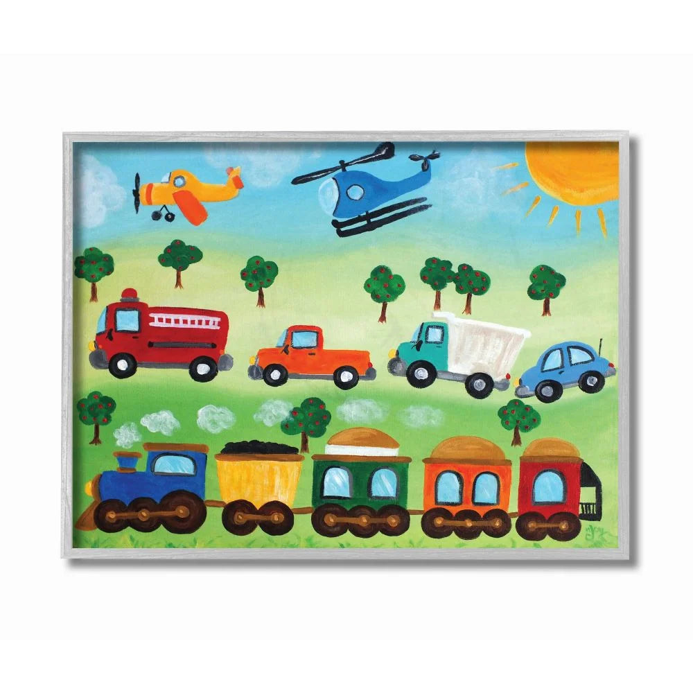 Hausora Kids Planes, Trains, and Automobiles Framed Wall Art 