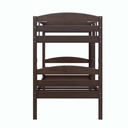 Hausora Kids Solid Wood Twin-Over-Twin Convertible Bunk Bed, Mocha