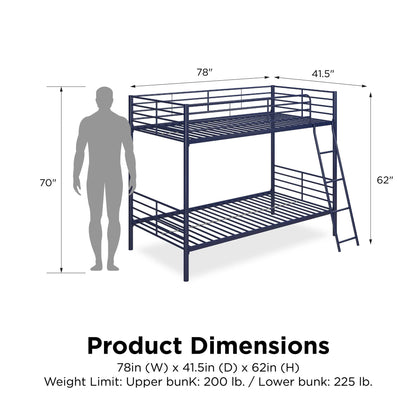 Hausora Kids Twin over Twin Metal Bunk Bed, Blue