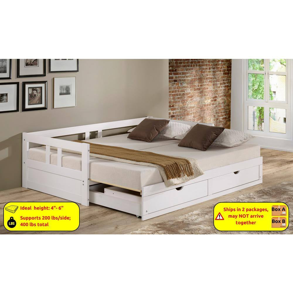 Melody White Twin to King Bed with under Bed Storage