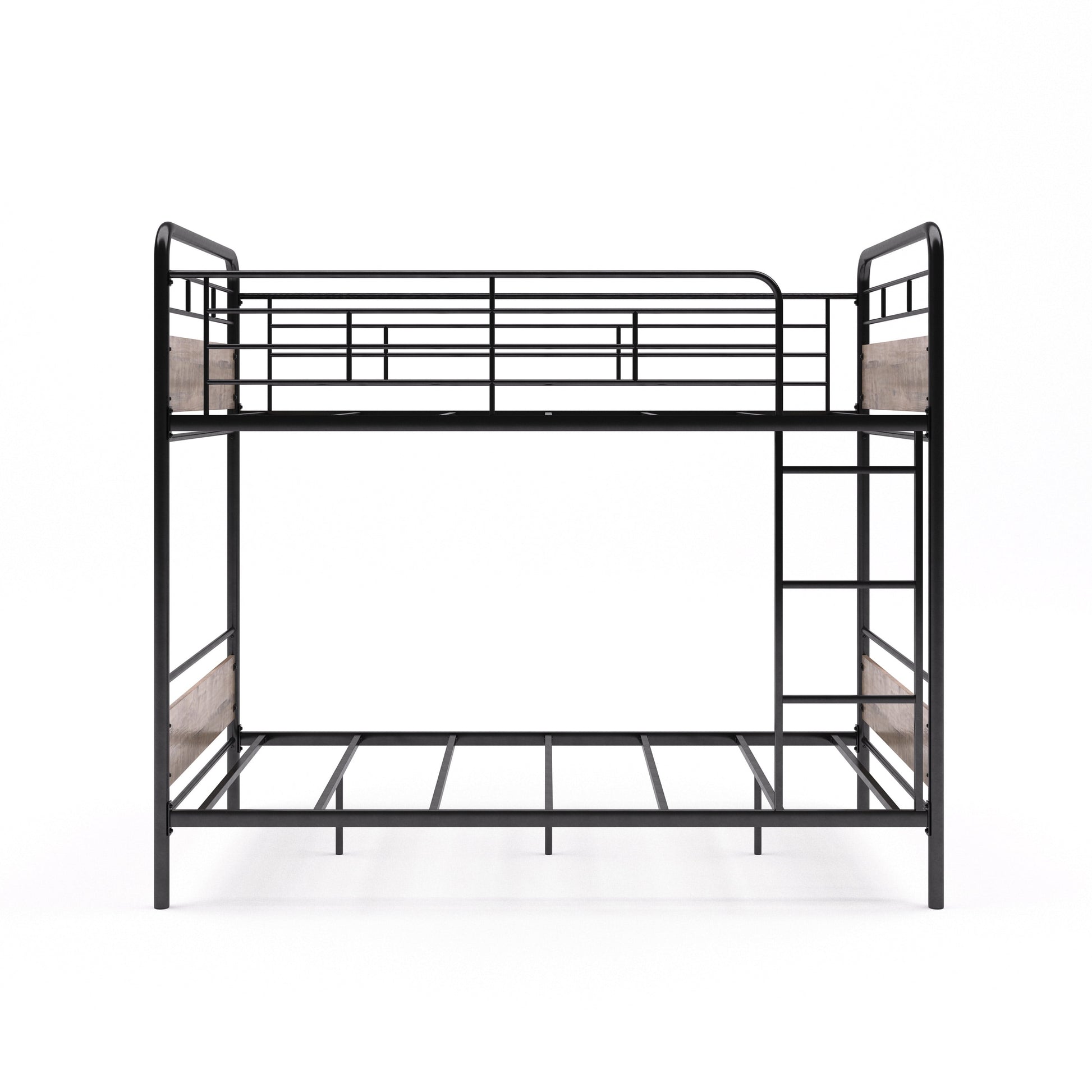 Hausora Kids Twin over Twin Bunk Bed, Metal Frame and Rustic Gray Accents