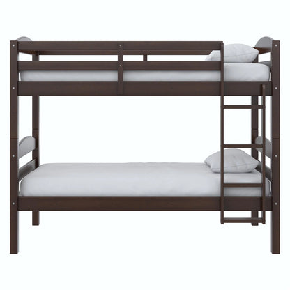 Hausora Kids Solid Wood Twin-Over-Twin Convertible Bunk Bed, Mocha