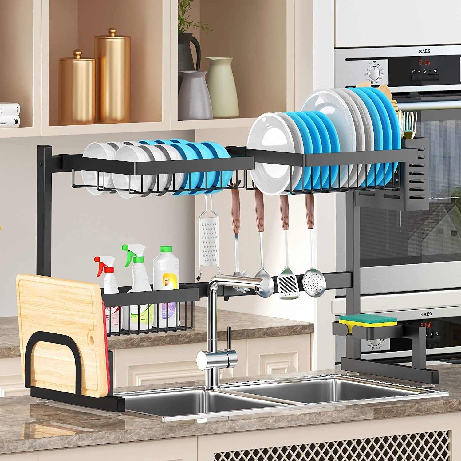 Hausora Design Over-Sink Dish Drying Rack (26"-38"), Adjustable Large Dish Drainer for Storage Kitchen Counter Organization, 