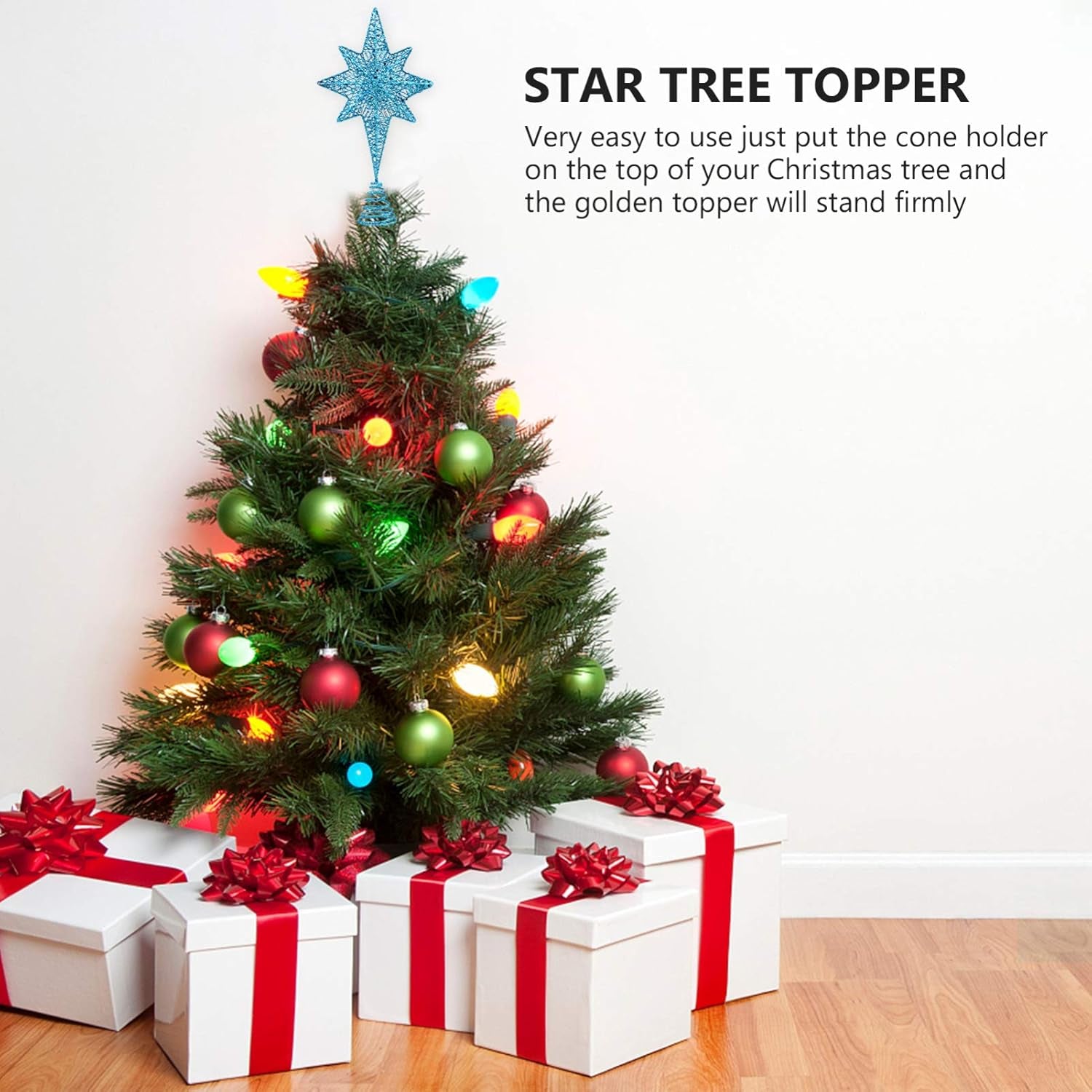 Christmas Decor Cheistmas Tree Topper Christmas Tree Topper Hollow- Out Star Treetop Decor Christmas Tree Star Topper (Blue) Yule Tree Topper Mini Christmas Tree