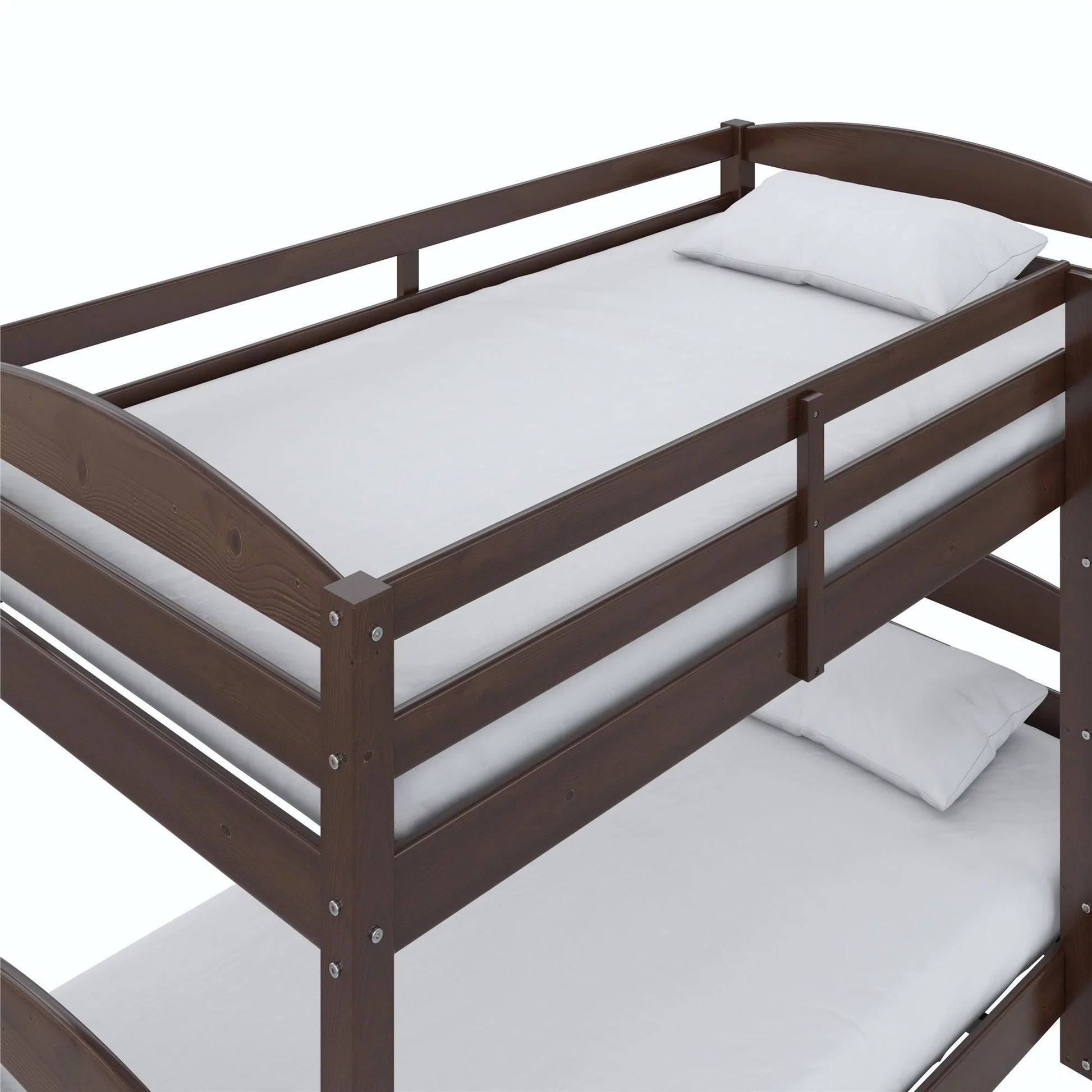 Hausora Kids Solid Wood Twin-Over-Twin Convertible Bunk Bed, Mocha