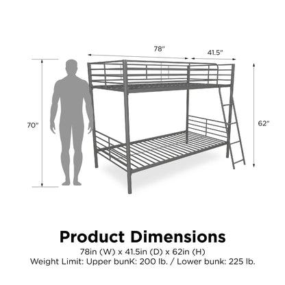 Convertible Twin over Twin Metal Bunk Bed, Silver