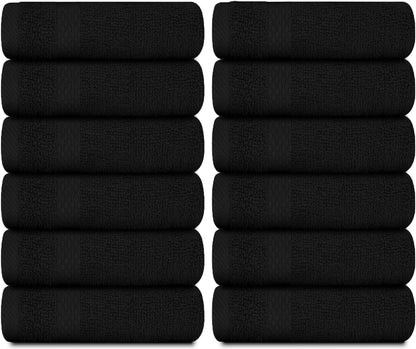 Hausora Bathroom Luxury Cotton Washcloths Set 12 Pack - Hotel Quality Cleansing Face Towels Set, Black Small Bathroom Hand Towels | 12 Pack | Black