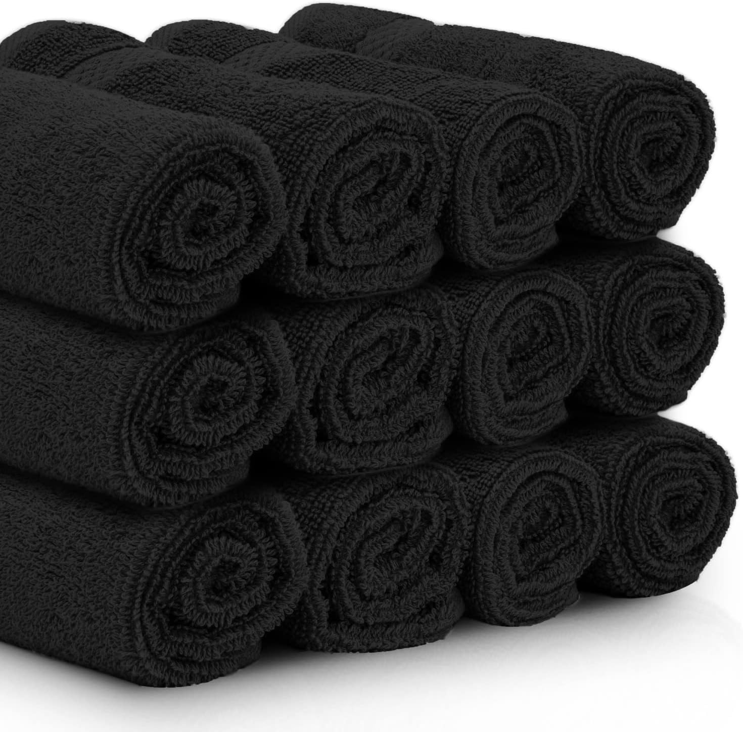 Hausora Bathroom Luxury Cotton Washcloths Set 12 Pack - Hotel Quality Cleansing Face Towels Set, Black Small Bathroom Hand Towels | 12 Pack | Black