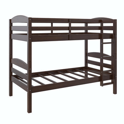 Hausora Kids Solid Wood Twin-Over-Twin Convertible Bunk Bed, Mocha