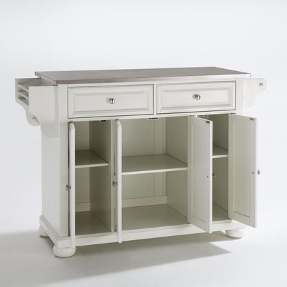 Alexandria Wood Kitchen Island in White/Silver