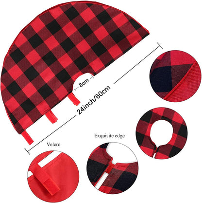 Hausora Decorative Christmas Tree Skirt Red Black Buffalo Plaid Tree Skirt Small 24 Inch Cotton Linen Fabric