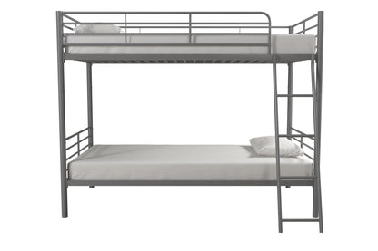 Convertible Twin over Twin Metal Bunk Bed, Silver