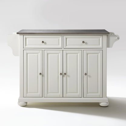 Alexandria Wood Kitchen Island in White/Silver