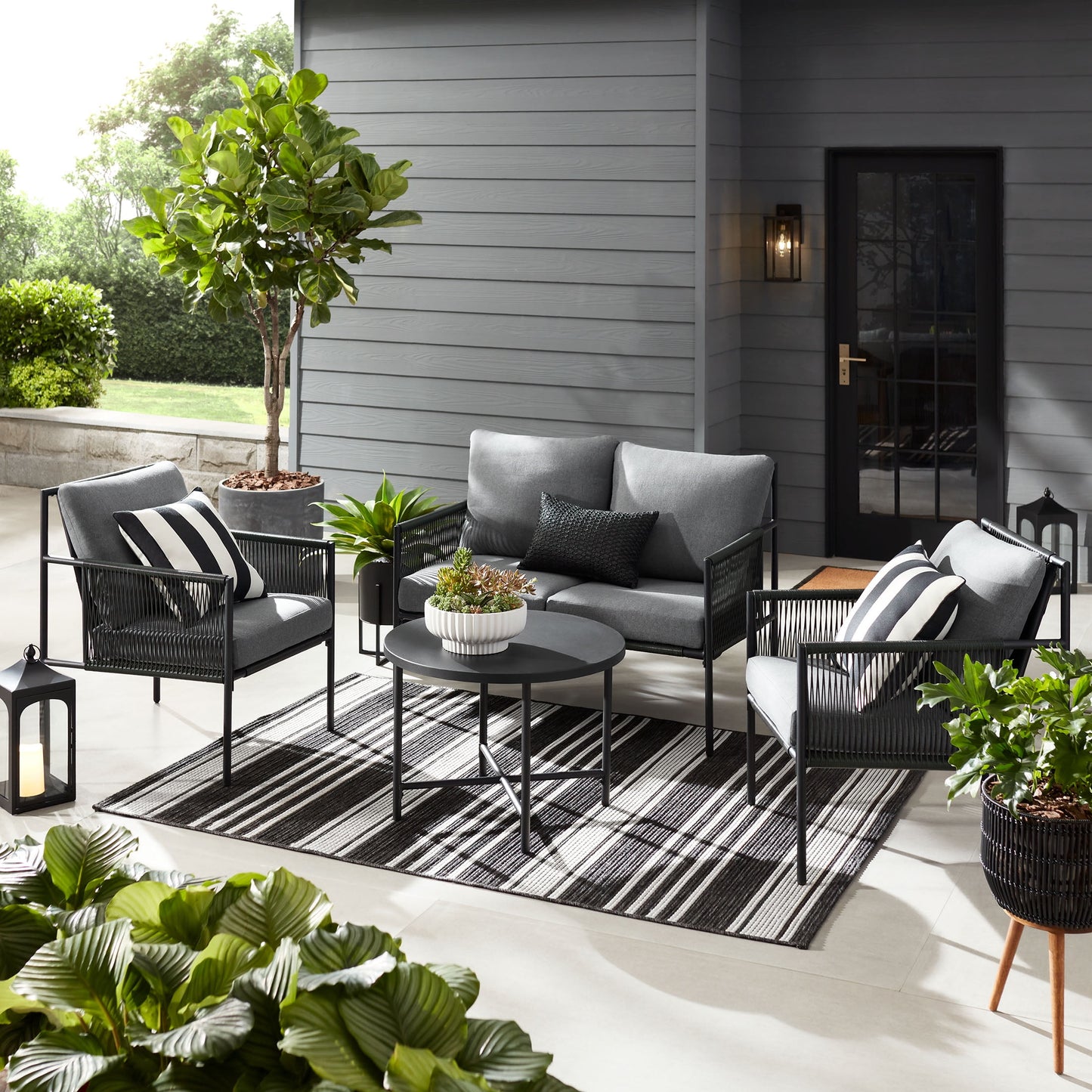 Hausora Garden Logan 4-Piece Outdoor Conversation Set, Dark Gray