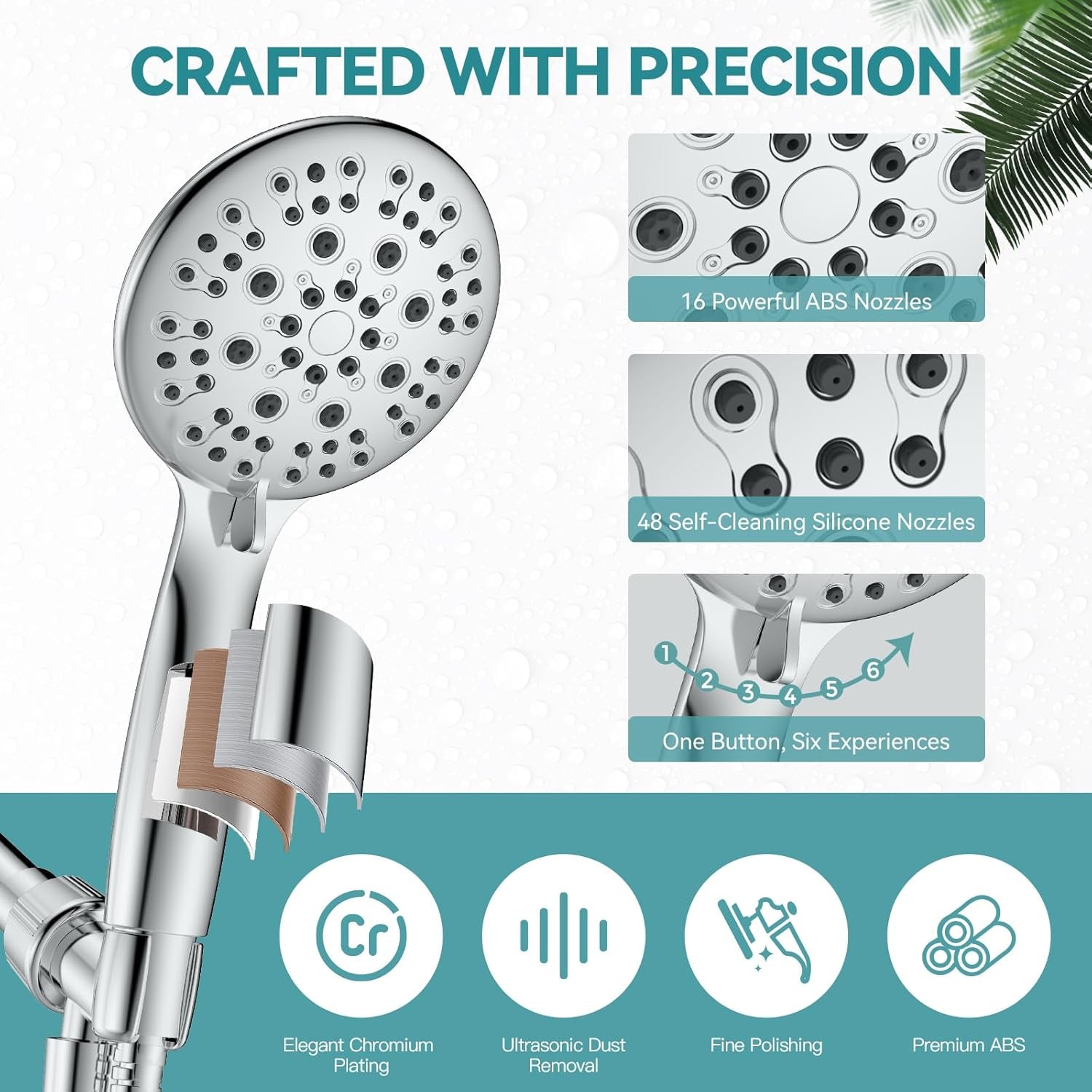 Hausora Bathroom High Pressure Shower Head with Handheld,  6 Spray Settings Handheld Showerhead, 4.3" High Flow Rain Showerhead Set with 59" Stainless Steel Hose and Adjustable Bracket for Bathroom,