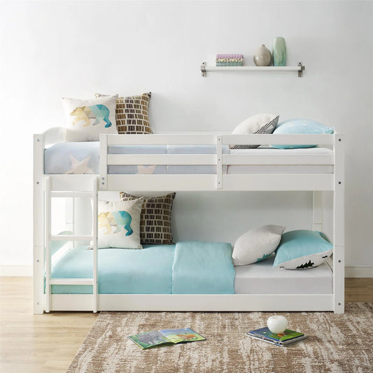 Hausora Kids Twin-Over-Twin Convertible Floor Bunk Bed, White