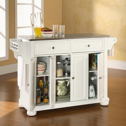 Alexandria Wood Kitchen Island in White/Silver