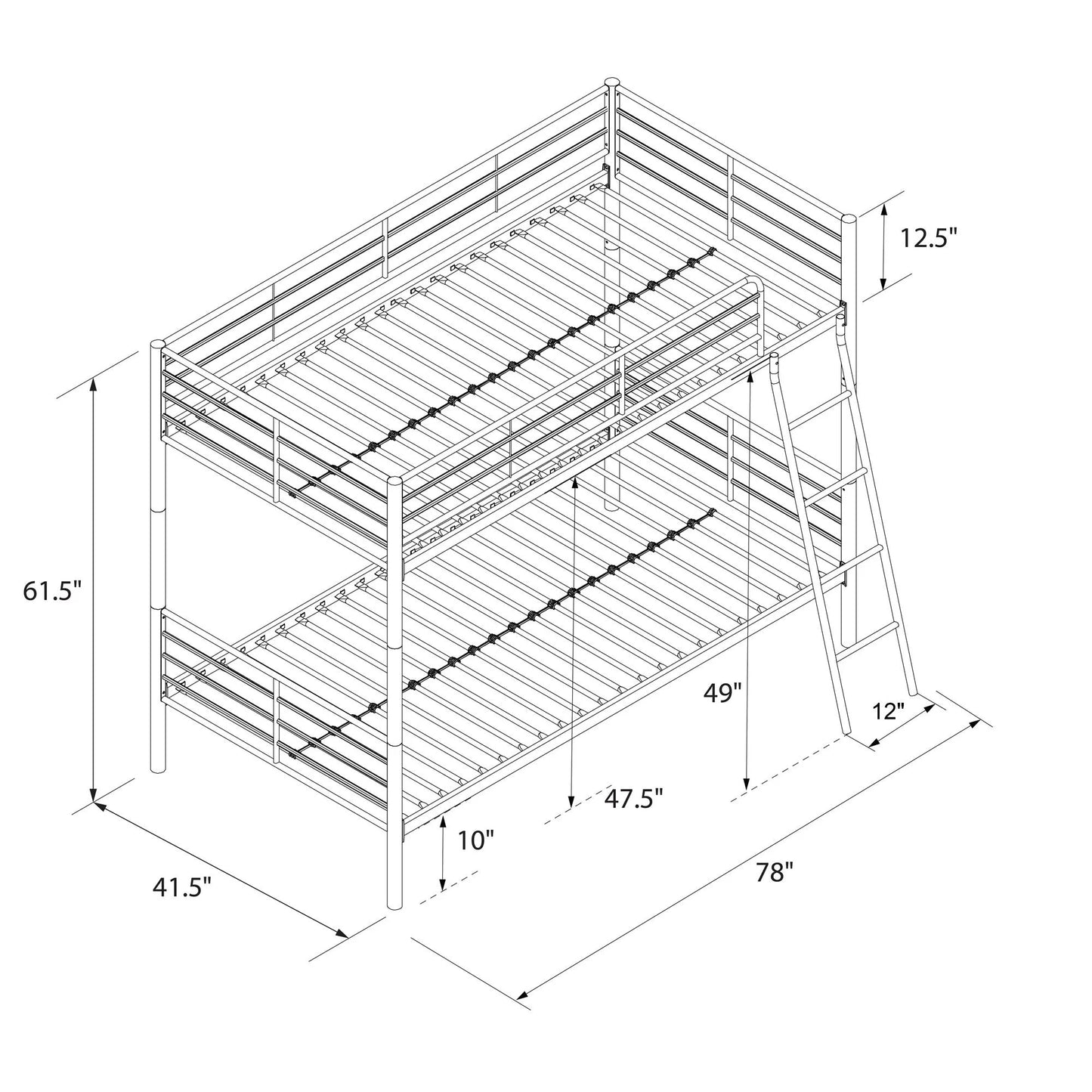 Convertible Twin over Twin Metal Bunk Bed, Silver