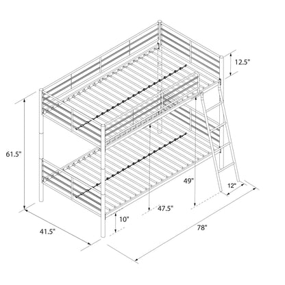 Convertible Twin over Twin Metal Bunk Bed, Silver