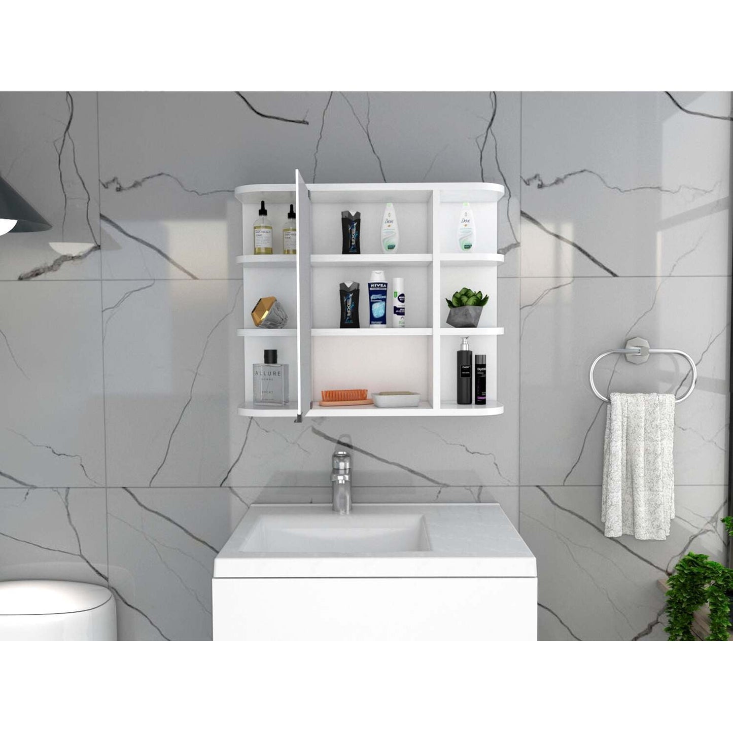 Hausora Bathroom Valdez Medicine Cabinet with Six Shelves, Mirror Cabinet