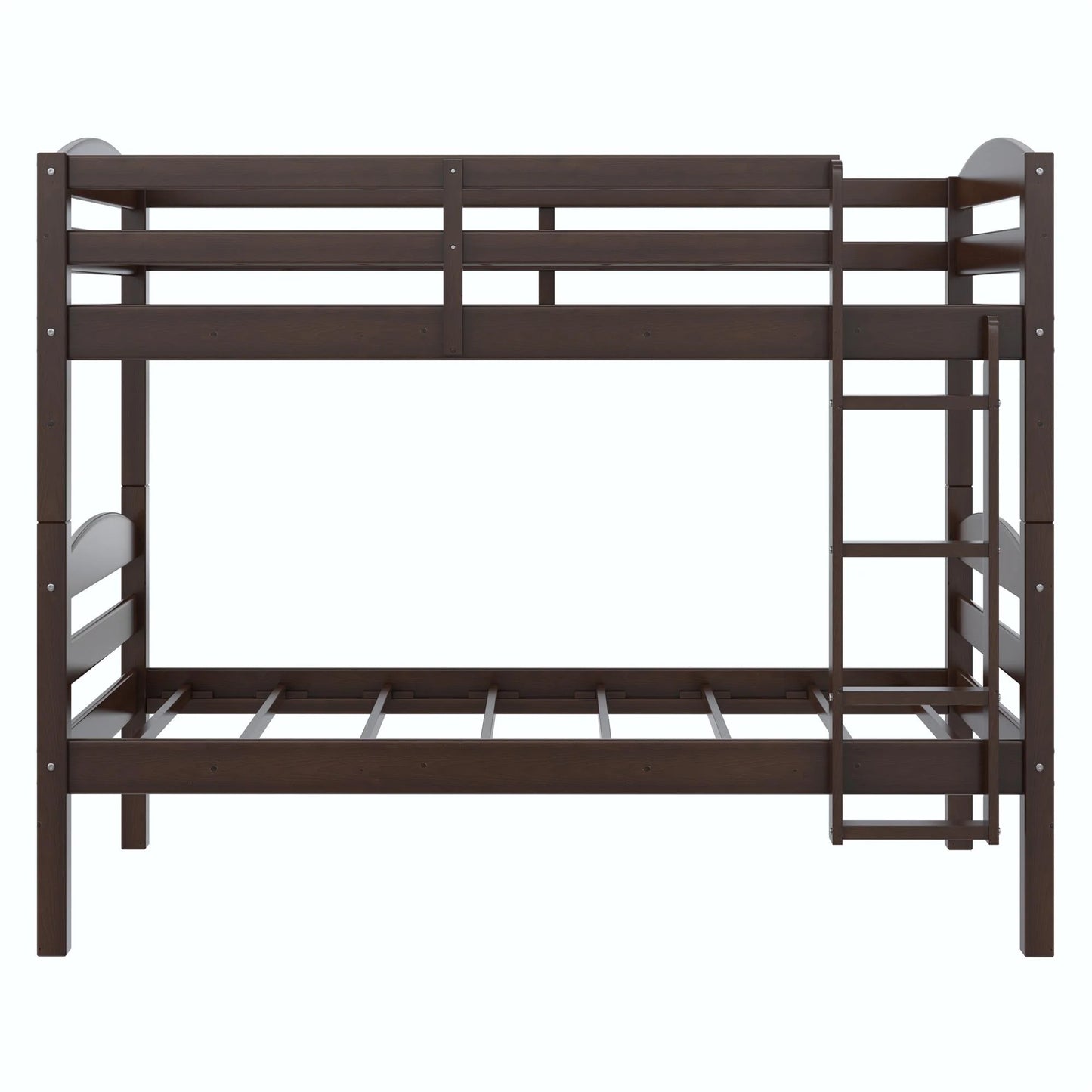 Hausora Kids Solid Wood Twin-Over-Twin Convertible Bunk Bed, Mocha