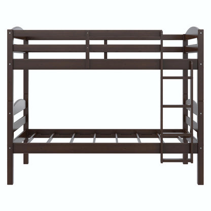 Hausora Kids Solid Wood Twin-Over-Twin Convertible Bunk Bed, Mocha