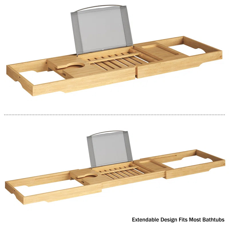 Hausora Bathroom Bamboo Bathtub Tray - Wood Bath Caddy with Book, Phone, or Tablet Rest, Cup Holder, and Extended Sides for Bath Accessories