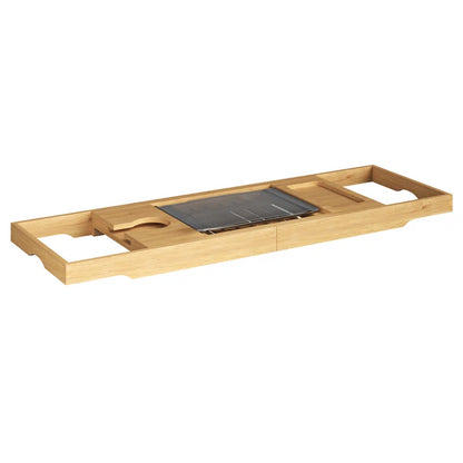 Hausora Bathroom Bamboo Bathtub Tray - Wood Bath Caddy with Book, Phone, or Tablet Rest, Cup Holder, and Extended Sides for Bath Accessories