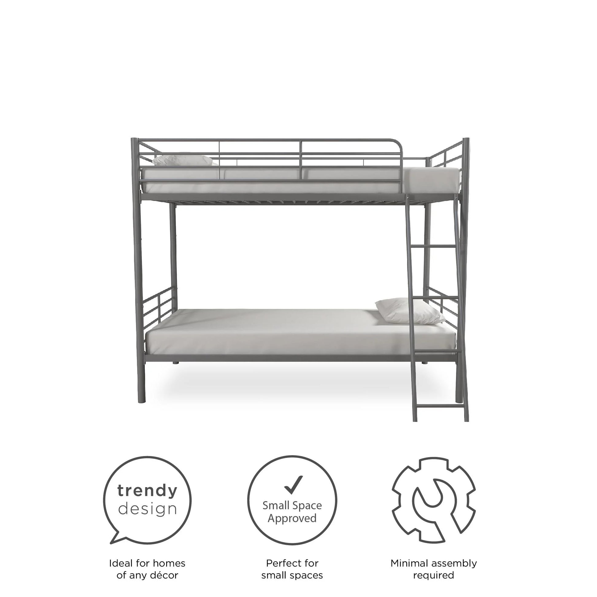 Convertible Twin over Twin Metal Bunk Bed, Silver