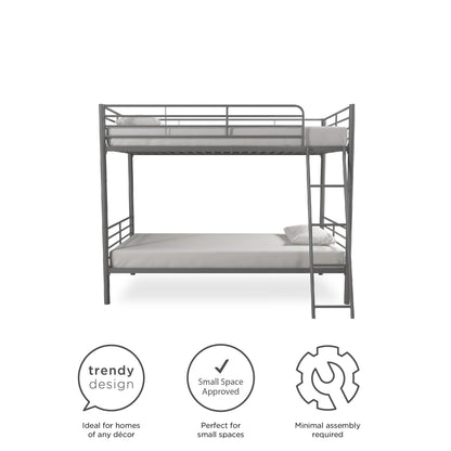 Convertible Twin over Twin Metal Bunk Bed, Silver