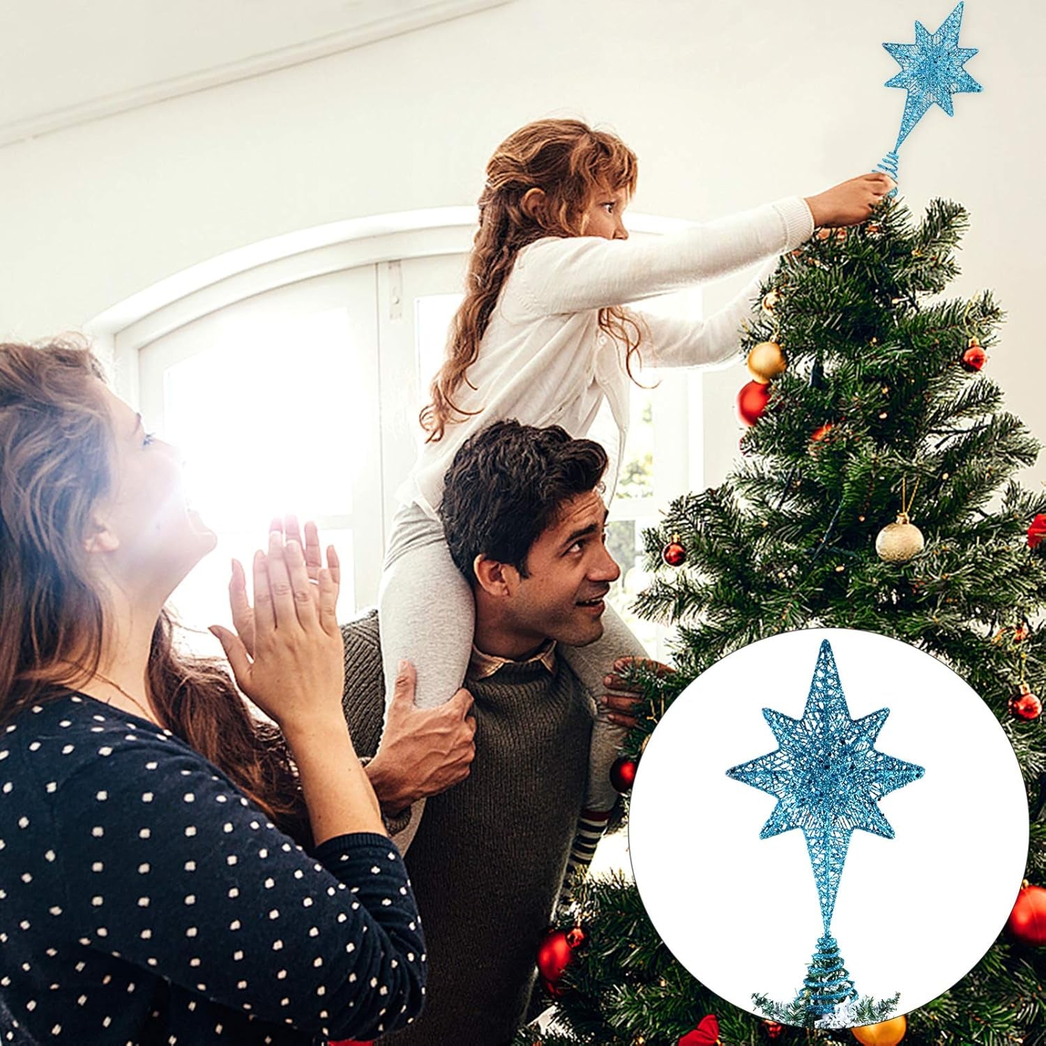 Christmas Decor Cheistmas Tree Topper Christmas Tree Topper Hollow- Out Star Treetop Decor Christmas Tree Star Topper (Blue) Yule Tree Topper Mini Christmas Tree