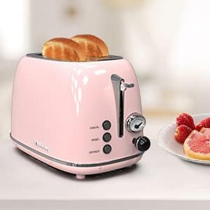 Hausora Toaster 2 Slice,Retro Stainless Steel Toaster with 6 Settings, 1.5 in Extra Wide Slots, Bagel/Defrost/Cancel Function, Removable Crumb Tray (Baby Pink)