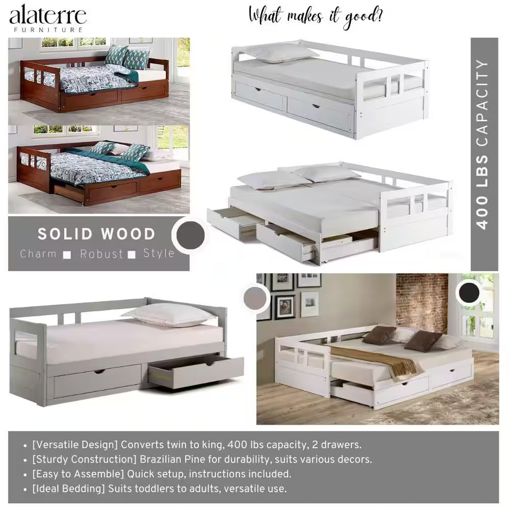 Melody White Twin to King Bed with under Bed Storage