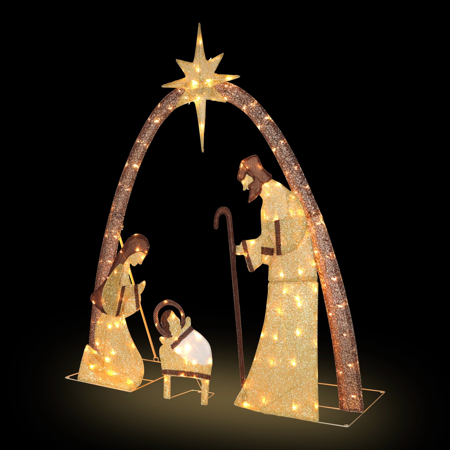 5Ft Lighted Nativity Scene Outdoor Christmas Decor Indoor Holiday Yard Decor Nativity Set W/ Lights, Gold