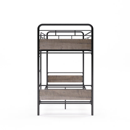 Hausora Kids Twin over Twin Bunk Bed, Metal Frame and Rustic Gray Accents