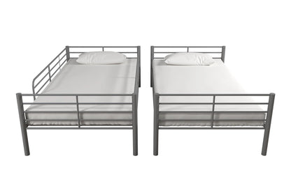 Convertible Twin over Twin Metal Bunk Bed, Silver