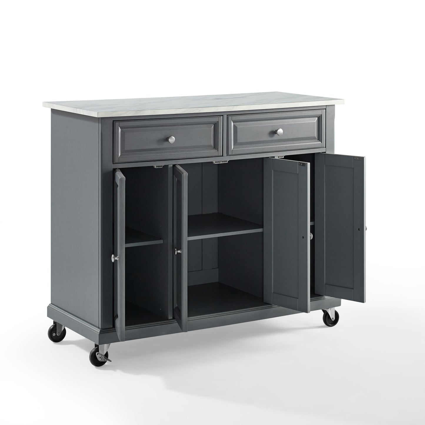 Avery Wood/Faux Marble Top Kitchen Cart in Distressed Gray