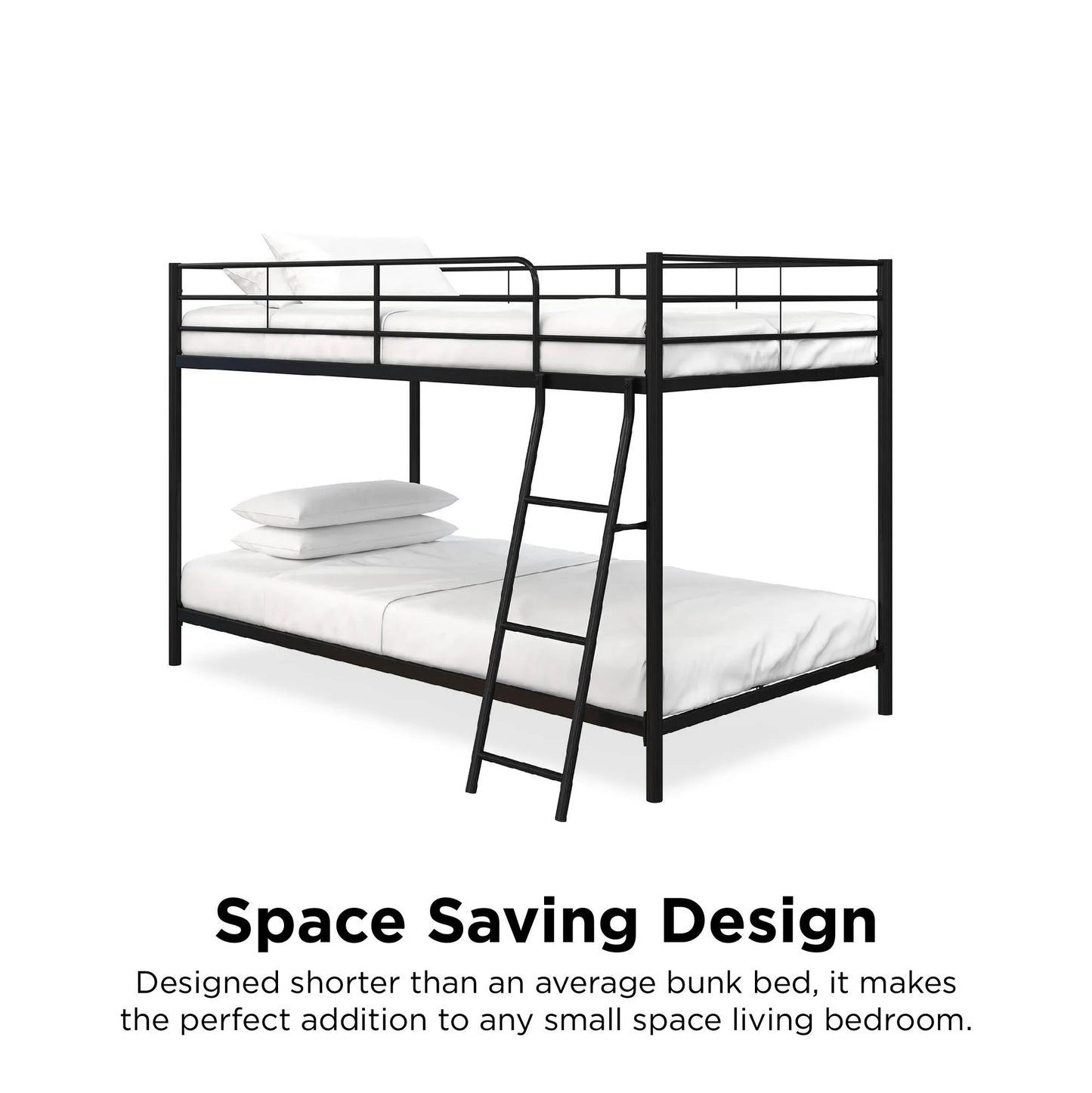 Hausora Bedroom Small Spaces Twin-Over-Twin Low Profile Junior Bunk Bed, Black