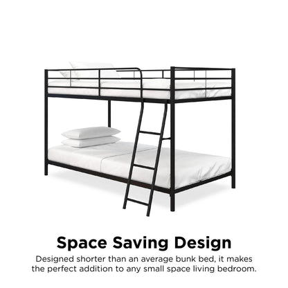 Hausora Bedroom Small Spaces Twin-Over-Twin Low Profile Junior Bunk Bed, Black