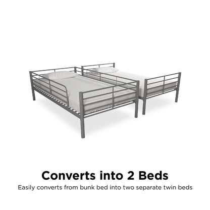 Convertible Twin over Twin Metal Bunk Bed, Silver