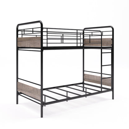 Hausora Kids Twin over Twin Bunk Bed, Metal Frame and Rustic Gray Accents